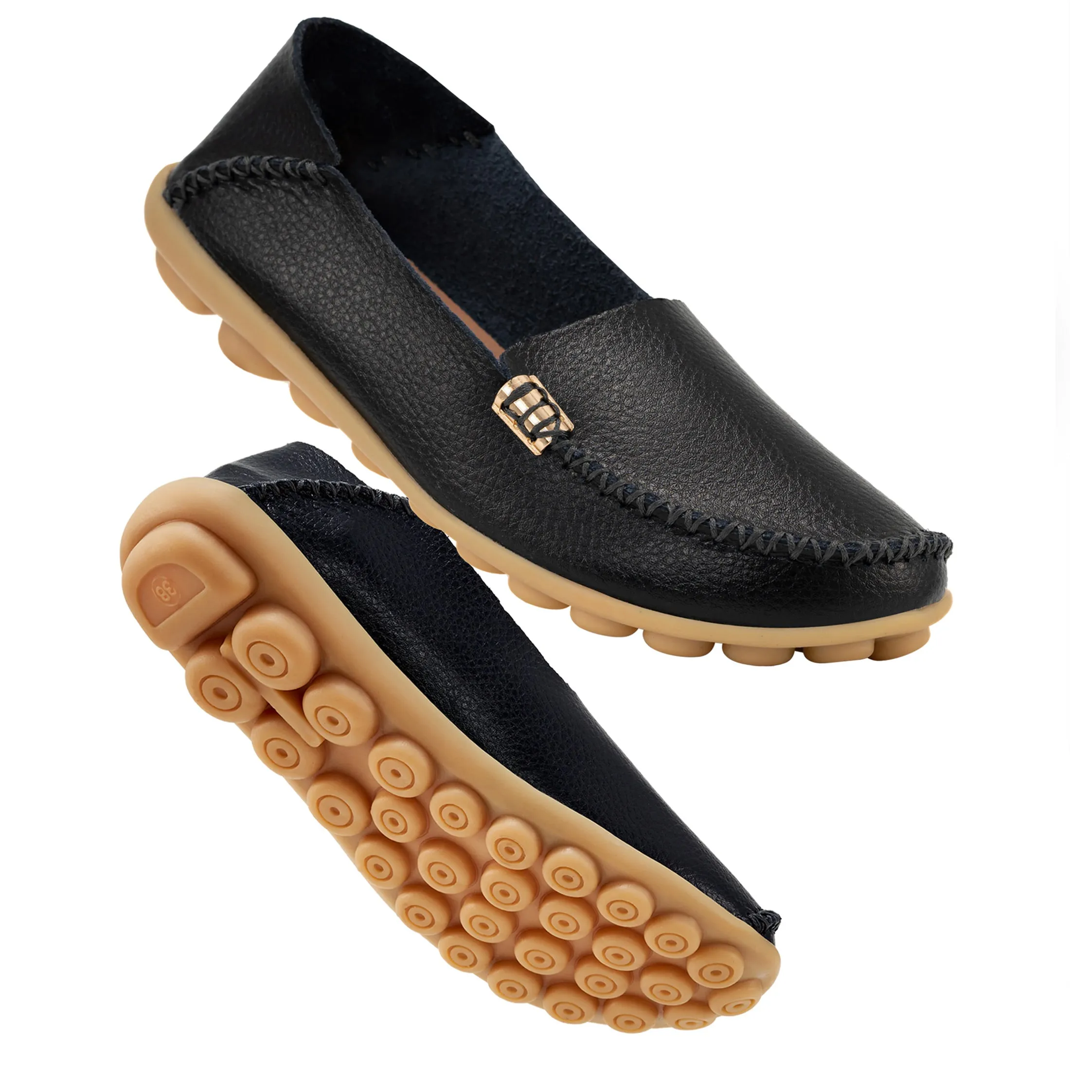 Harence Womens Loafers Comfort Flats Shoes Slip-on Casual Woman Shoe No-Slip Genuine Leather Walking Sneakers