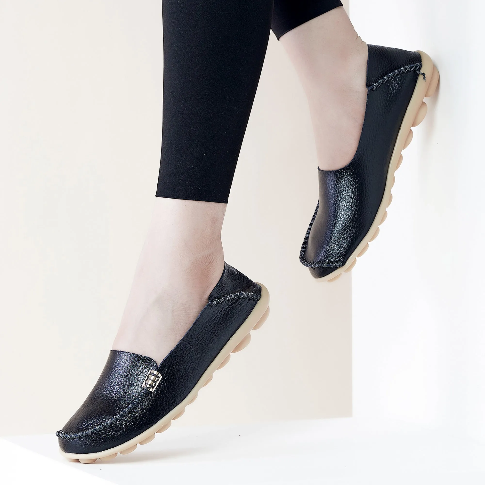 Harence Womens Loafers Comfort Flats Shoes Slip-on Casual Woman Shoe No-Slip Genuine Leather Walking Sneakers