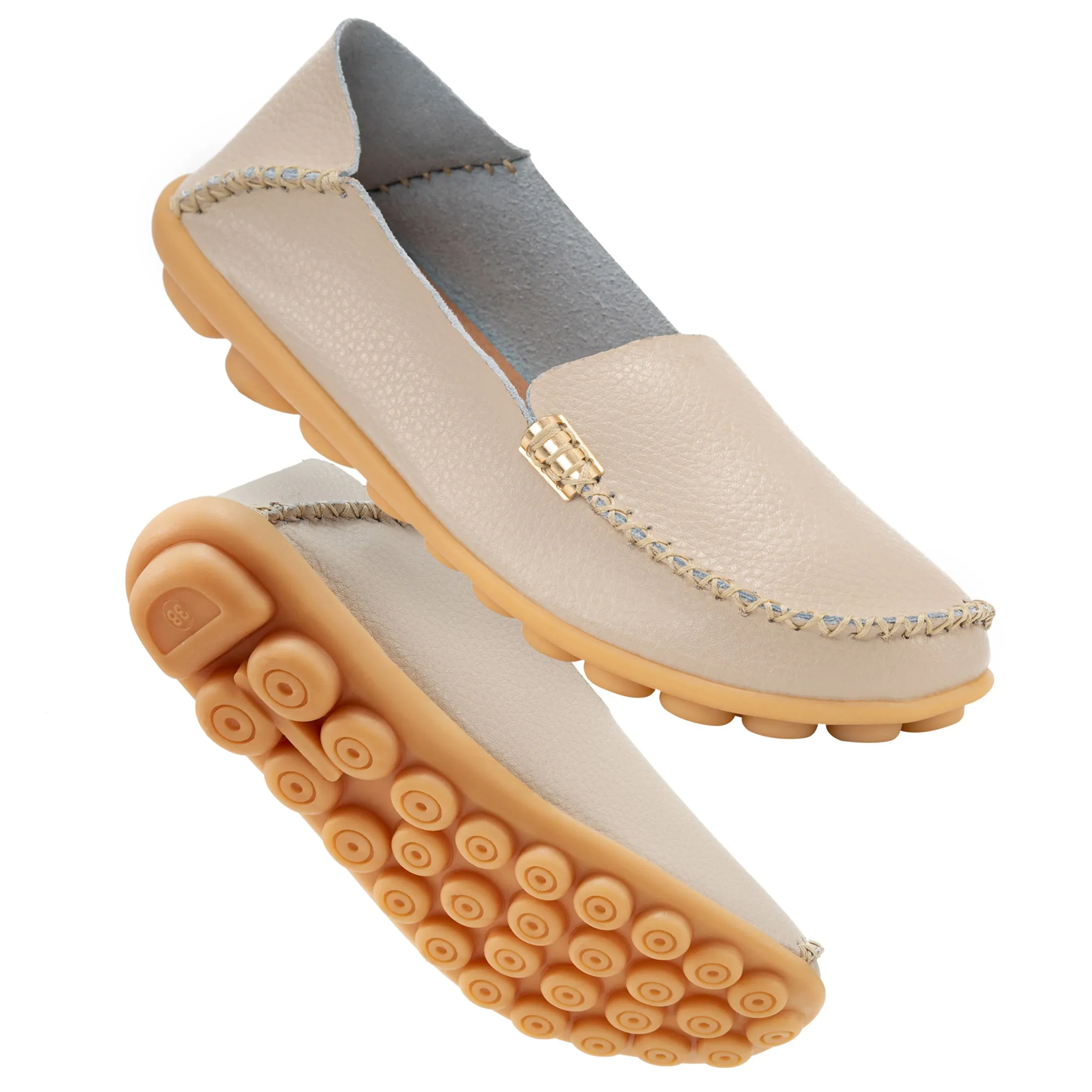 Harence Womens Loafers Comfort Flats Shoes Slip-on Casual Woman Shoe No-Slip Genuine Leather Walking Sneakers