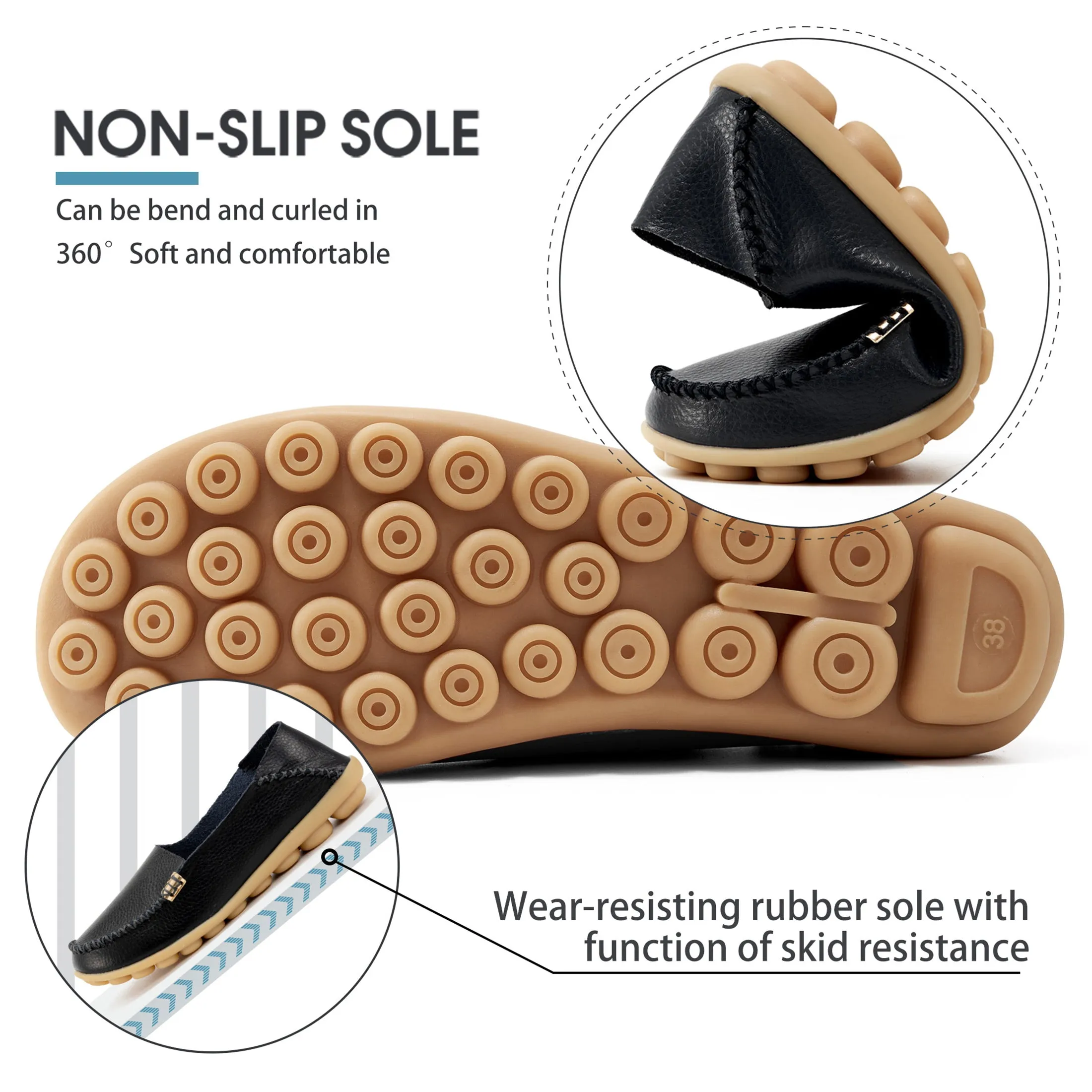 Harence Womens Loafers Comfort Flats Shoes Slip-on Casual Woman Shoe No-Slip Genuine Leather Walking Sneakers