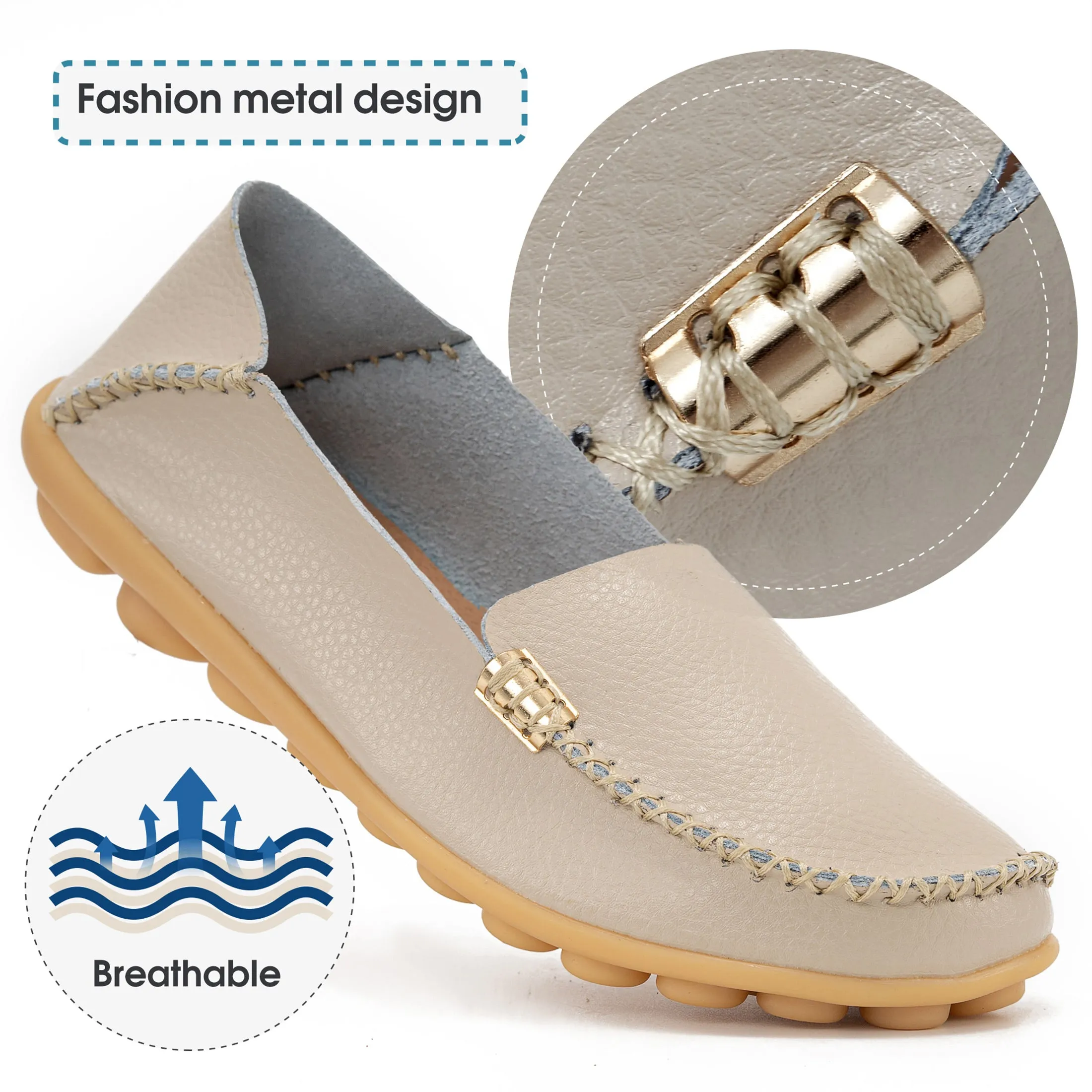 Harence Womens Loafers Comfort Flats Shoes Slip-on Casual Woman Shoe No-Slip Genuine Leather Walking Sneakers