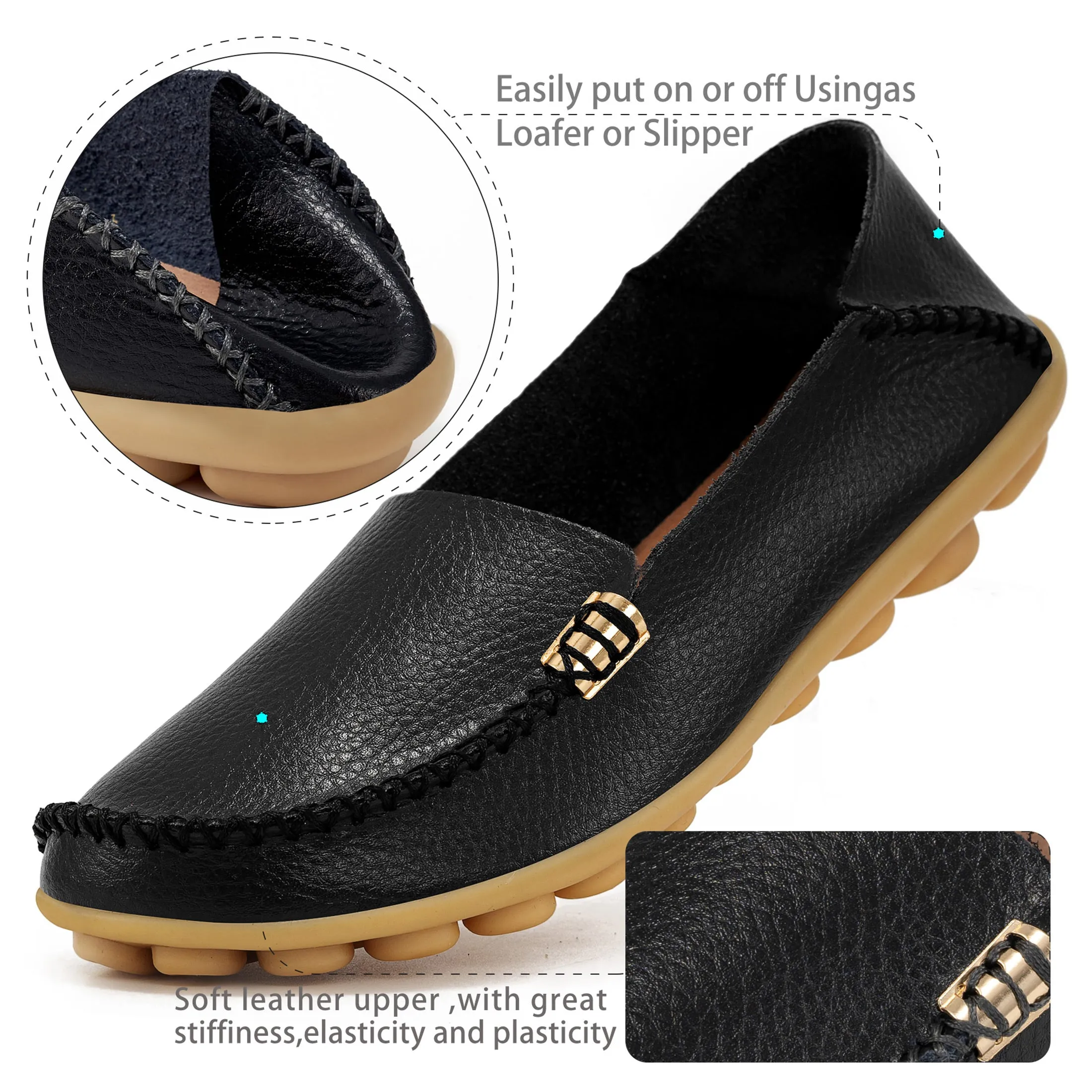 Harence Womens Loafers Comfort Flats Shoes Slip-on Casual Woman Shoe No-Slip Genuine Leather Walking Sneakers