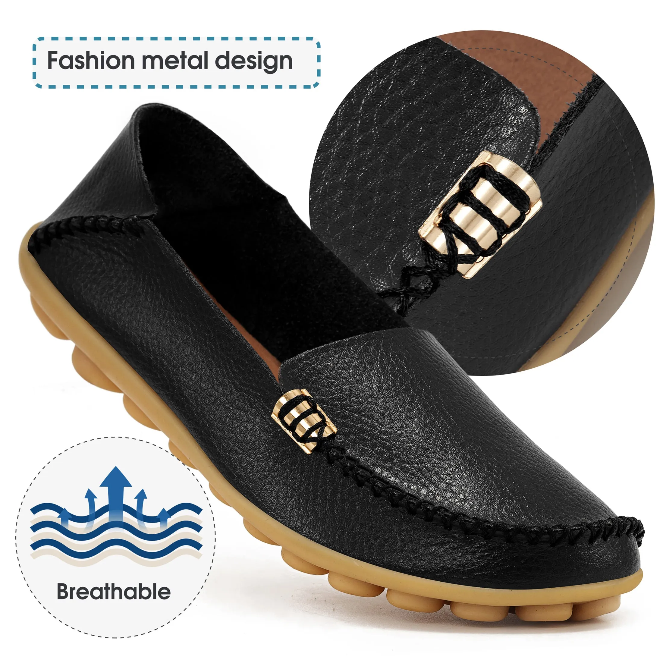 Harence Womens Loafers Comfort Flats Shoes Slip-on Casual Woman Shoe No-Slip Genuine Leather Walking Sneakers