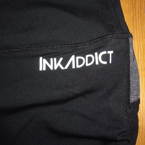 INK ADDICT black &amp; GREY Active booty shorts roller derby S RARE tattoo model