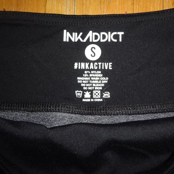 INK ADDICT black &amp; GREY Active booty shorts roller derby S RARE tattoo model