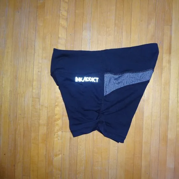 INK ADDICT black &amp; GREY Active booty shorts roller derby S RARE tattoo model