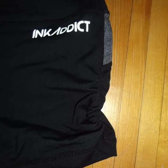 INK ADDICT black &amp; GREY Active booty shorts roller derby S RARE tattoo model