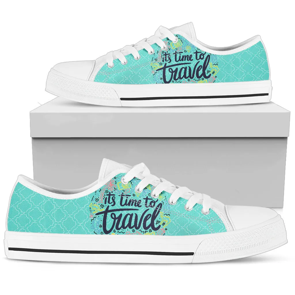 IT'S TIME TO TRAVEL Women's Low Top Canvas Shoes White