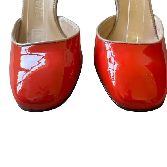 J Crew Maisie ankle-strap block heel orange red patent leather size 7 rockabilly