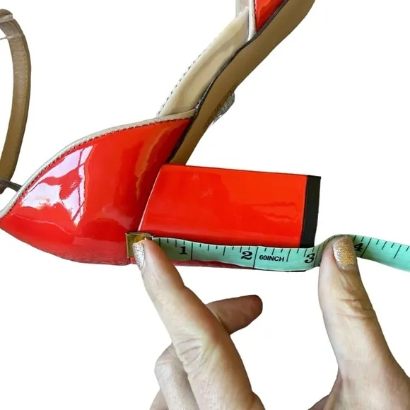 J Crew Maisie ankle-strap block heel orange red patent leather size 7 rockabilly