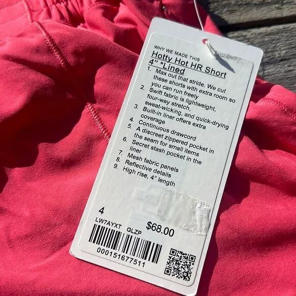 Lululemon Hotty Hot High-Rise Lined Short 4&quot; Glazed Pink size 4 NWT