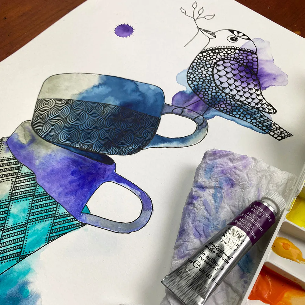 May '24 | Untangle with Watercolour | Paint n Sip | Doodling | Stacked Tea Cups