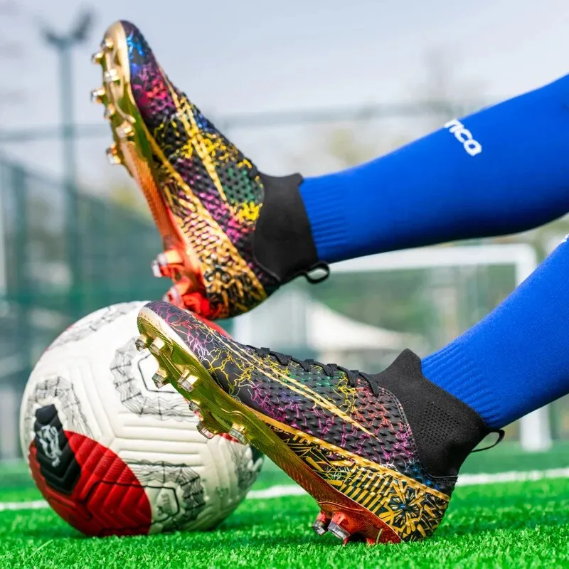 Men's High Top Soccer Shoes Gold Plated Soles