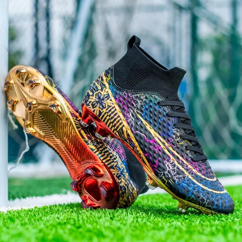 Men's High Top Soccer Shoes Gold Plated Soles