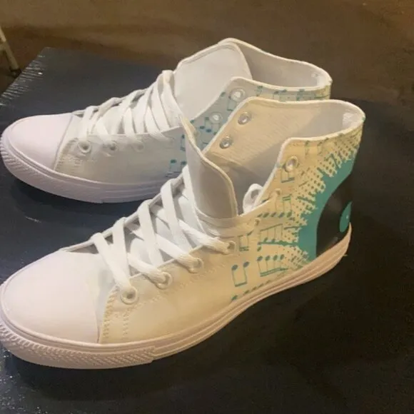 Men's Music-Themed White and Black High-Top Sneakers by RAAD