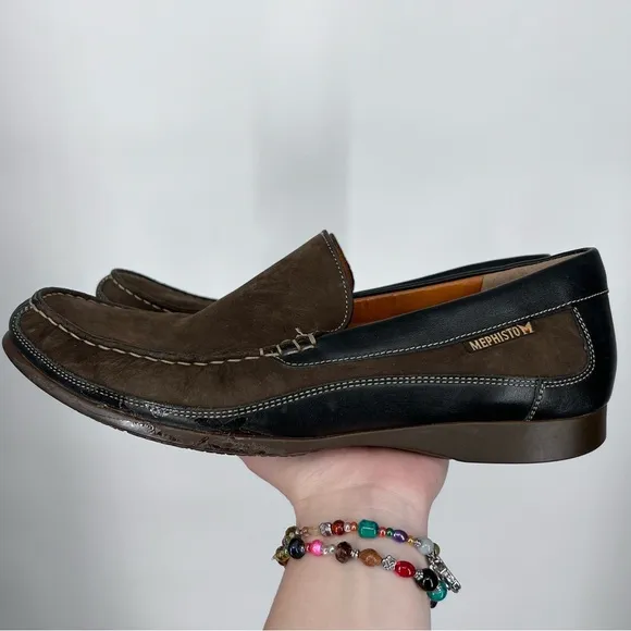 Mephisto Brown Black Badaurd Leather Cool Air Loafer Shoes