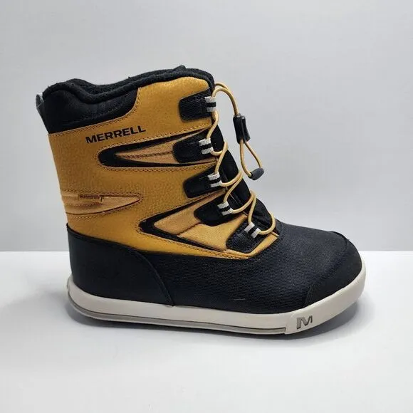 Merrell Boys Snow Bank 3.0 Waterproof Snow Boot Wheat Yellow MK265185 Sz 5 NEW