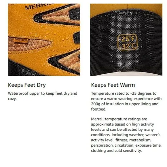 Merrell Boys Snow Bank 3.0 Waterproof Snow Boot Wheat Yellow MK265185 Sz 5 NEW