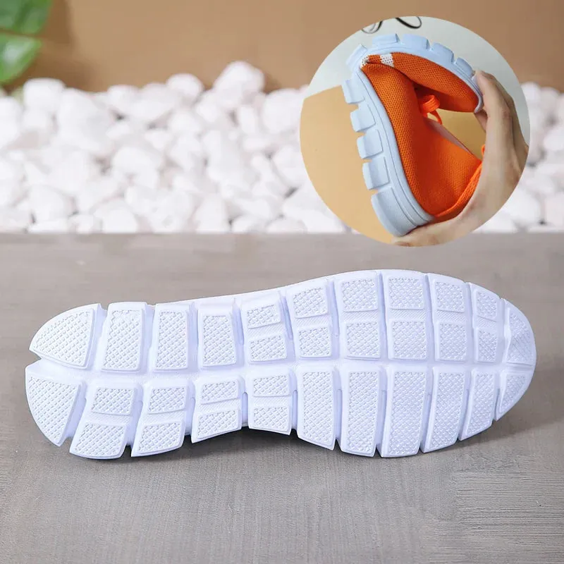Mesh Knitted Striped Flats Shoes Women Lace Up Casual Sneakers Woman Breathable Soft Sole Loafers