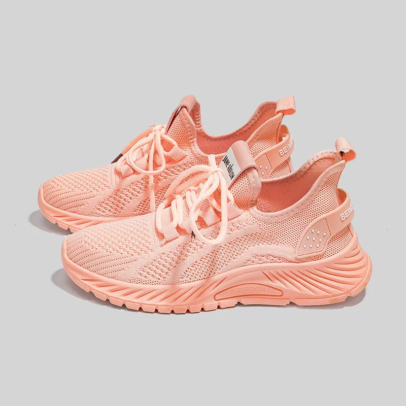 Mesh Lace-Up Platform Athletic Shoes