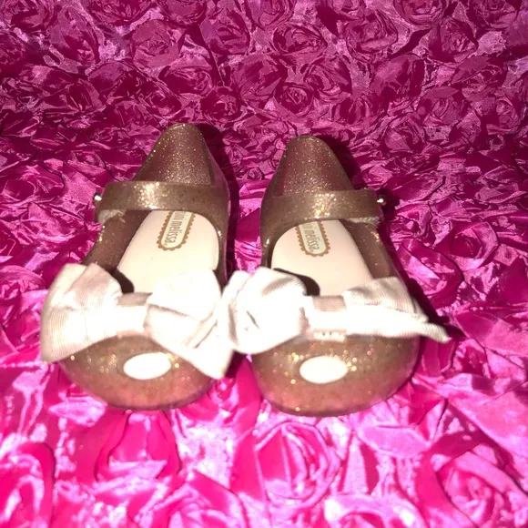 Mini melissa Girls Gold &amp; Silver Glitter / Bow