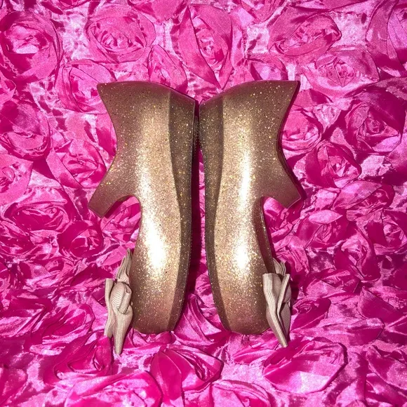 Mini melissa Girls Gold &amp; Silver Glitter / Bow