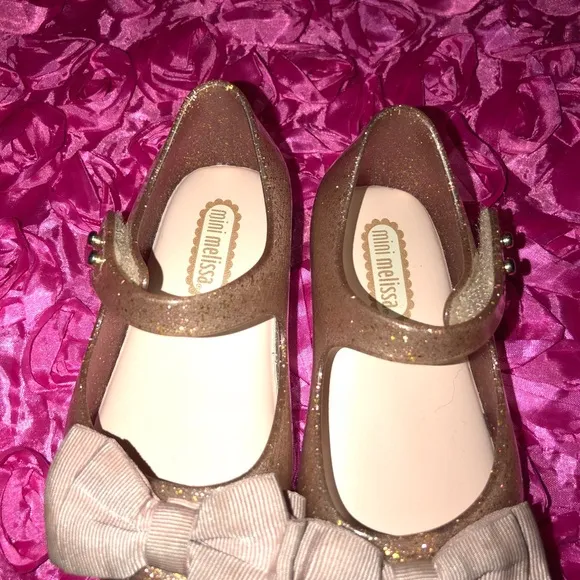 Mini melissa Girls Gold &amp; Silver Glitter / Bow