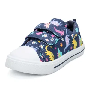 Multicolored Dinosaur Double Velcro Navy Sneakers