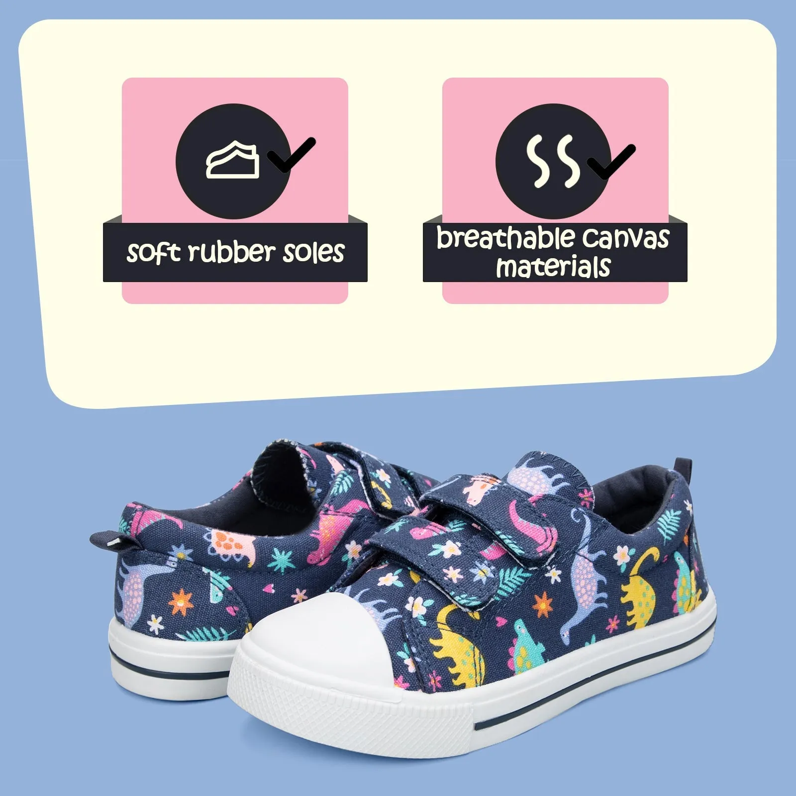 Multicolored Dinosaur Double Velcro Navy Sneakers