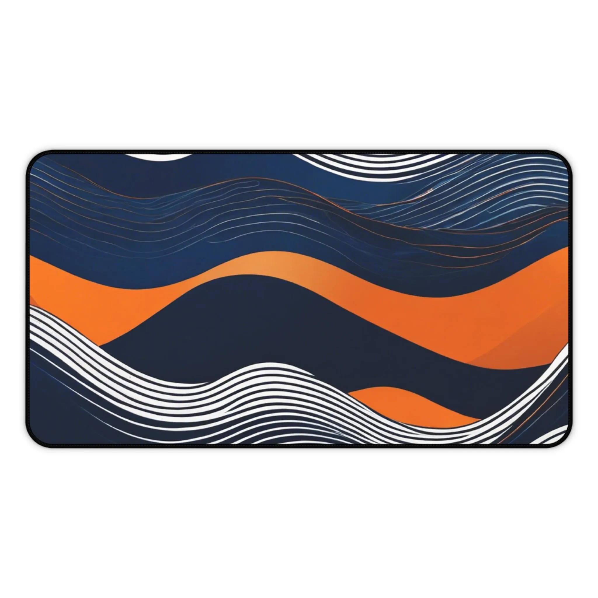 Navy Orange Ocean Wave Desk Mat