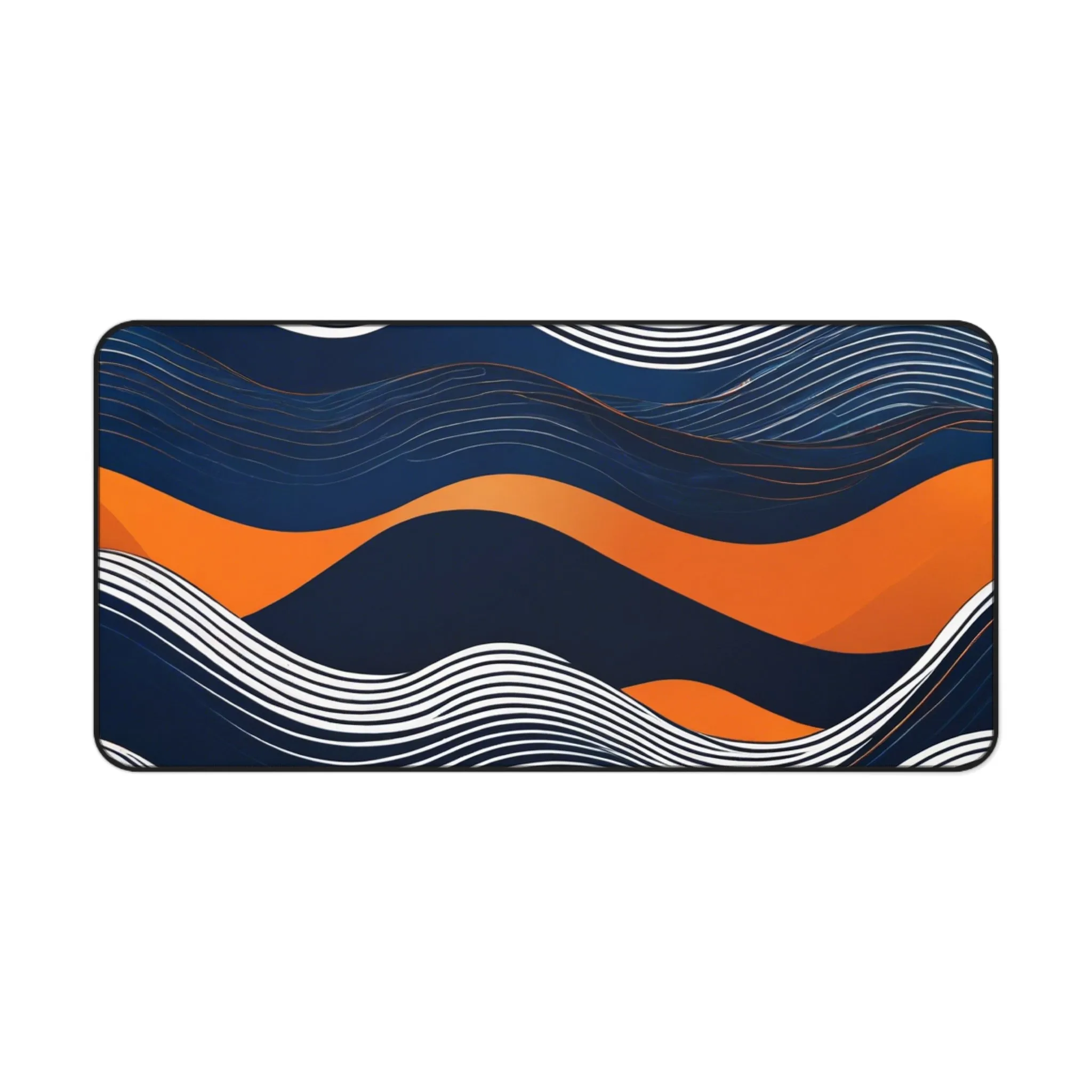 Navy Orange Ocean Wave Desk Mat