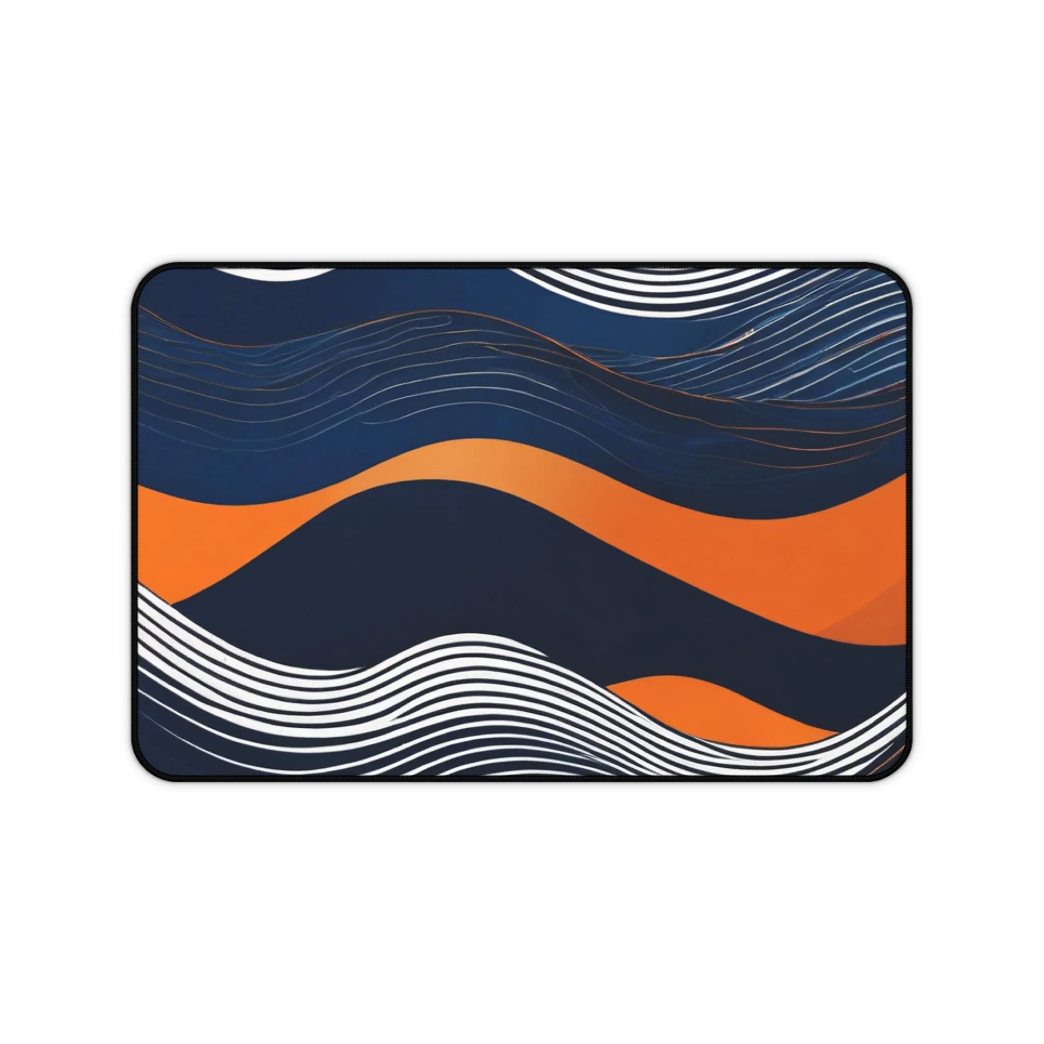 Navy Orange Ocean Wave Desk Mat