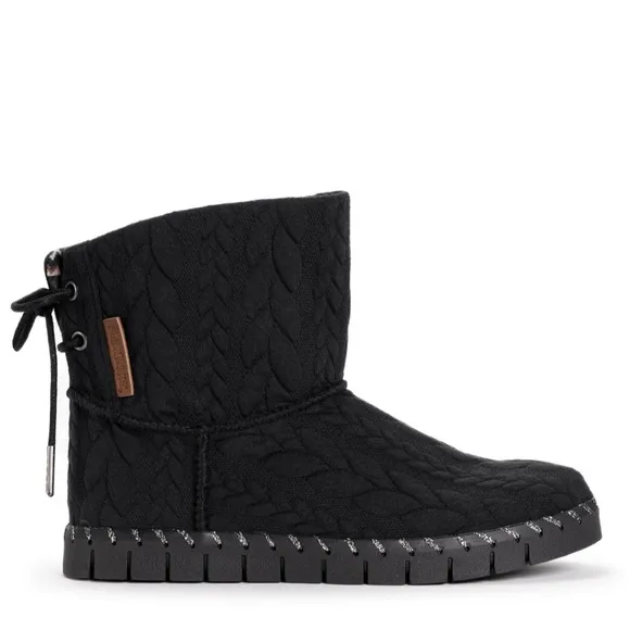 NIB Muk Luks Cable Knit Memory Foam Insole Lace-up Back Ankle Boots Black 8