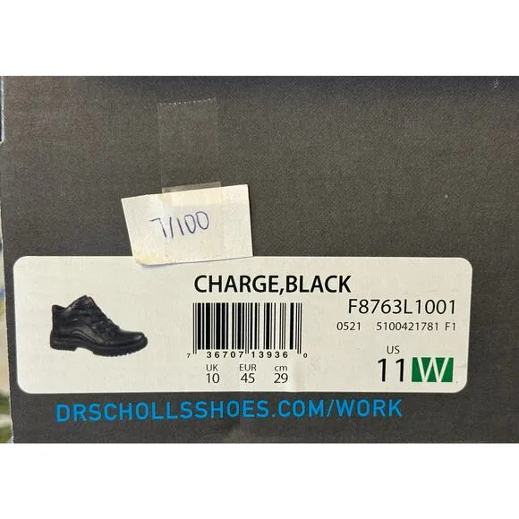 NIB New in‎ Box Dr Scholl's &quot;Charge&quot; Black Work Boots Slip and Oil Resistant 11W