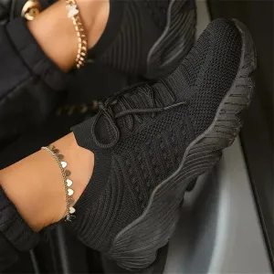 Outdoor Breathable Mesh Shoes Women Lightweight Shock-absorbing Sports Shoes Solid Color Plus Size Women Vulcanized Shoes