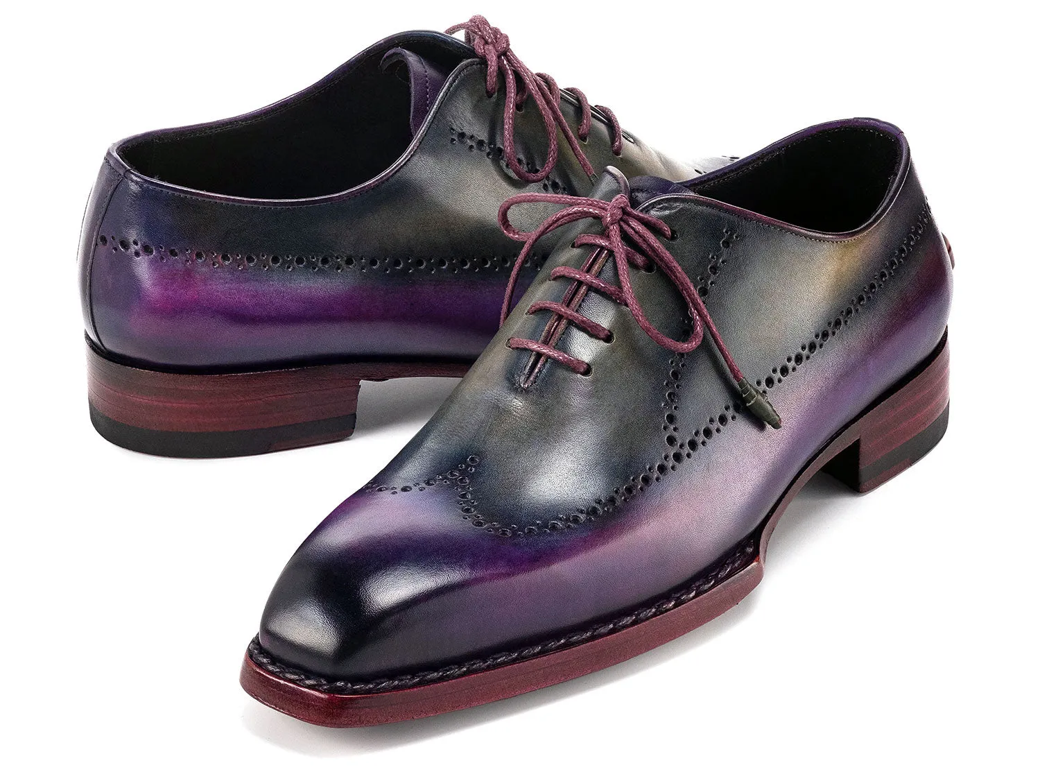 Paul Parkman Men's Goodyear Welted Wingtip Oxfords in Purple & Grey