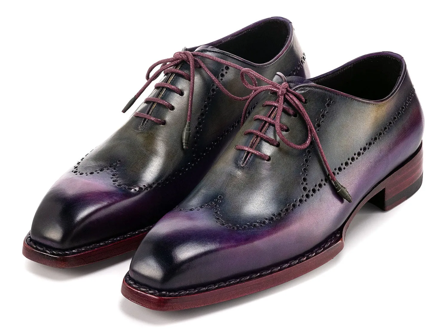 Paul Parkman Men's Goodyear Welted Wingtip Oxfords in Purple & Grey