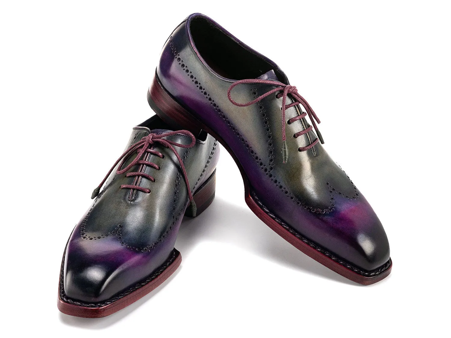 Paul Parkman Men's Goodyear Welted Wingtip Oxfords in Purple & Grey