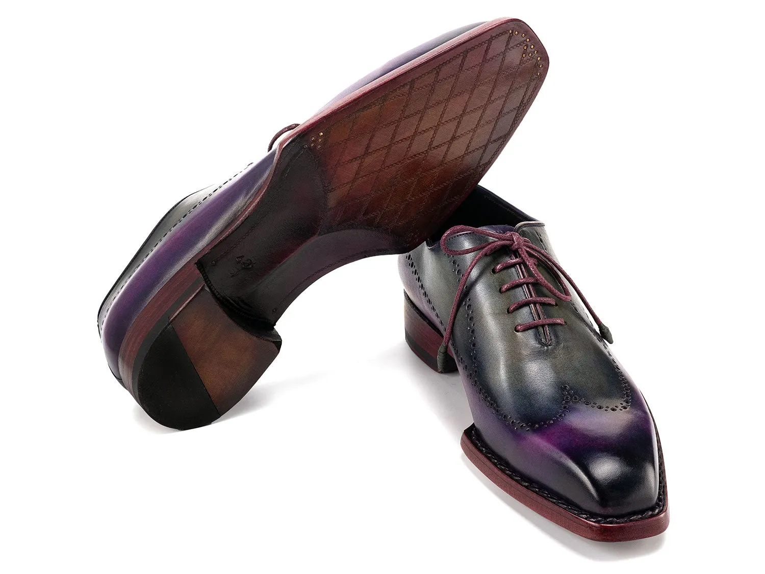 Paul Parkman Men's Goodyear Welted Wingtip Oxfords in Purple & Grey