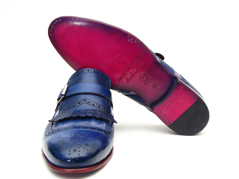 Paul Parkman Men's Leather Kiltie Monkstraps in Dual Tone Blue