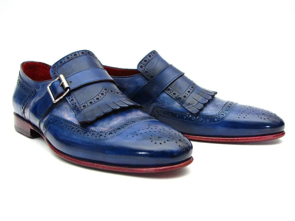 Paul Parkman Men's Leather Kiltie Monkstraps in Dual Tone Blue