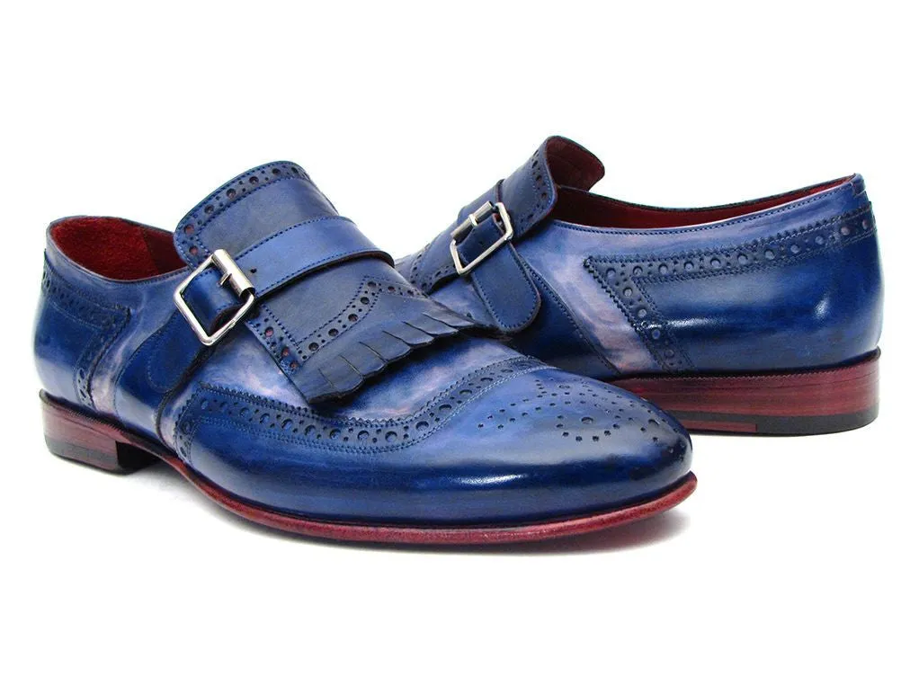 Paul Parkman Men's Leather Kiltie Monkstraps in Dual Tone Blue