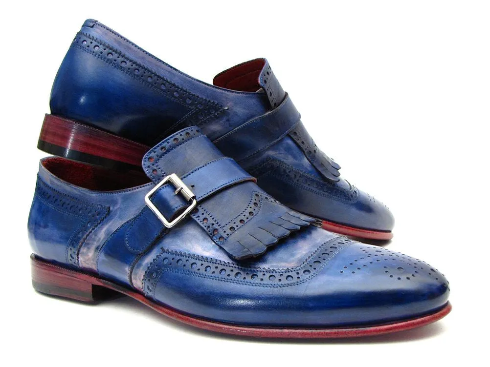 Paul Parkman Men's Leather Kiltie Monkstraps in Dual Tone Blue