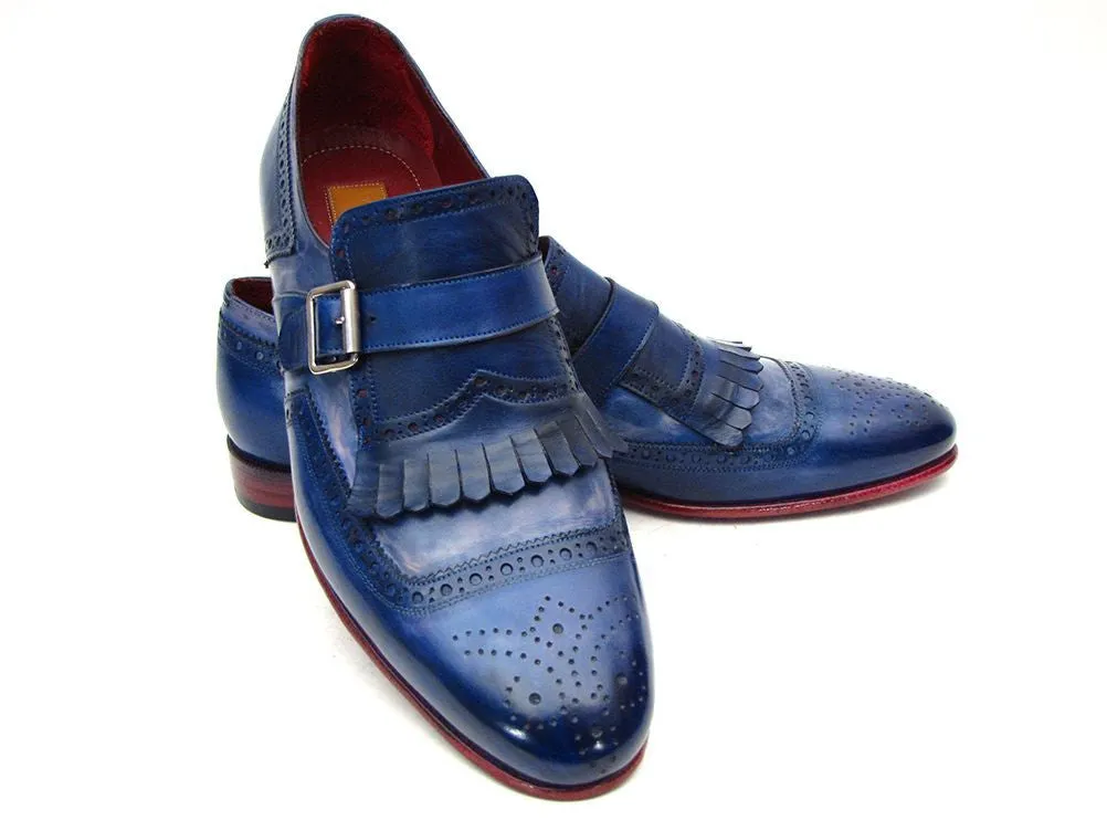 Paul Parkman Men's Leather Kiltie Monkstraps in Dual Tone Blue