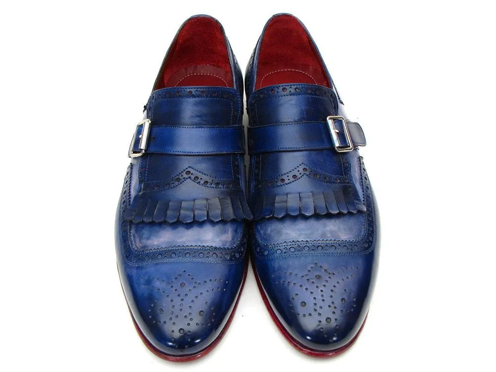 Paul Parkman Men's Leather Kiltie Monkstraps in Dual Tone Blue