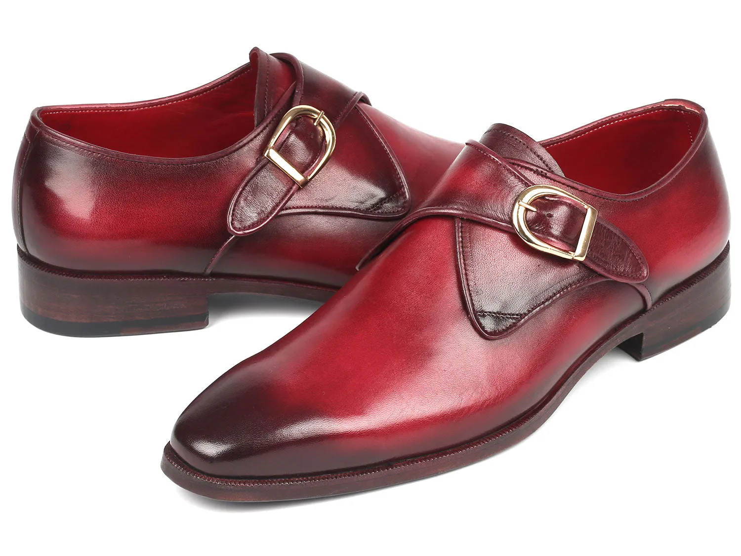 Paul Parkman Men's Single Monkstrap Leather Dress Shoes in Burgundy