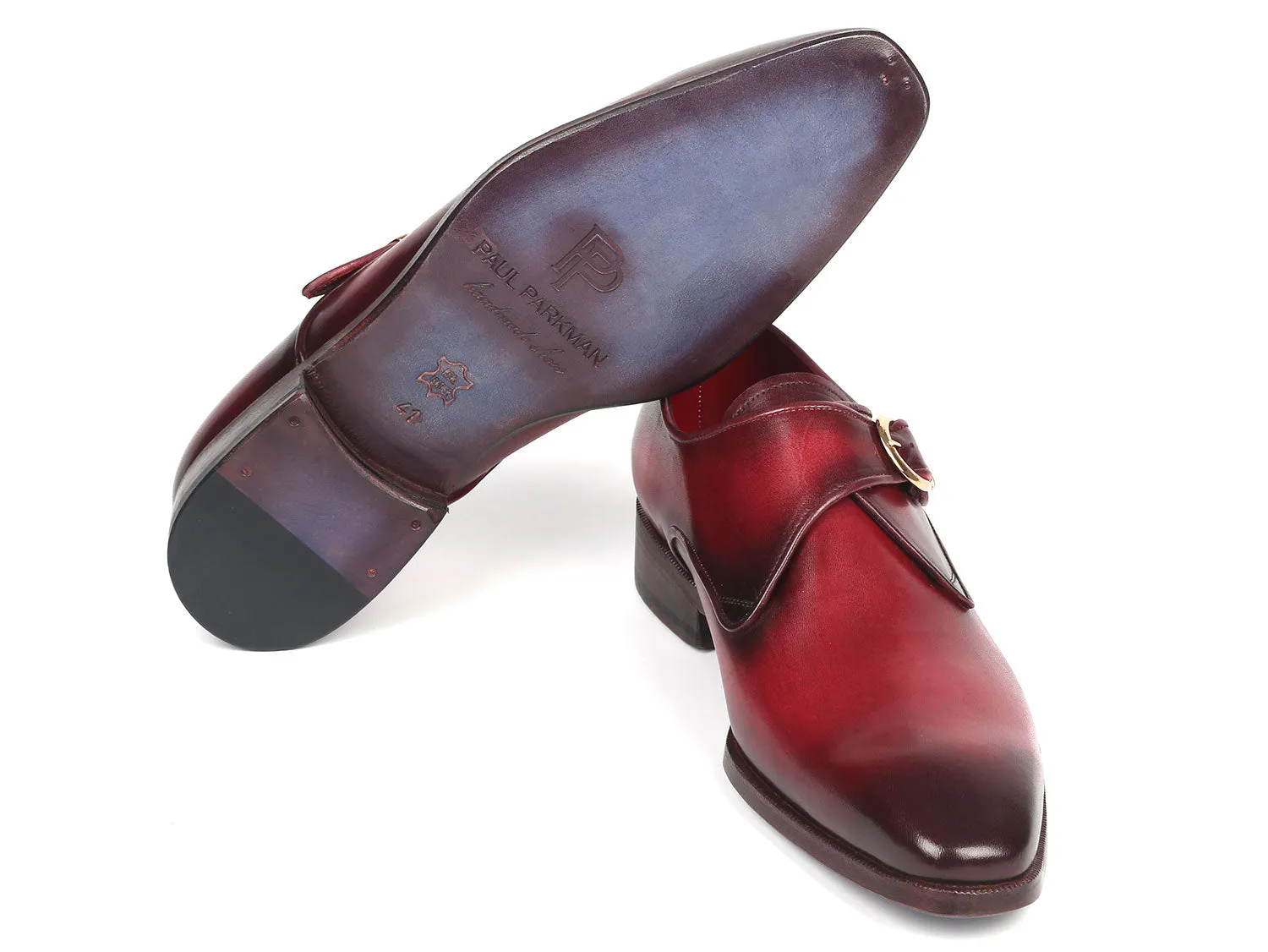 Paul Parkman Men's Single Monkstrap Leather Dress Shoes in Burgundy
