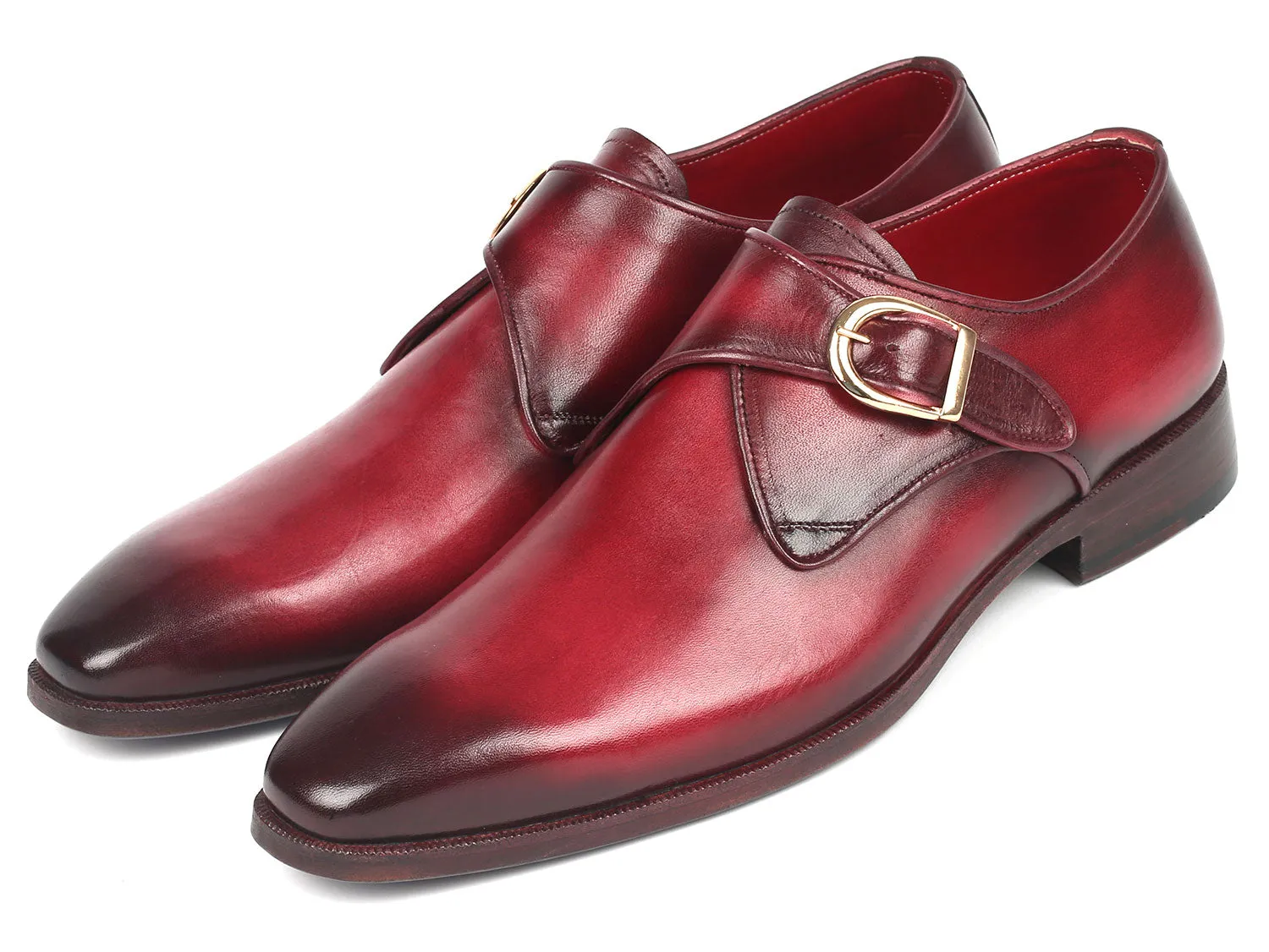 Paul Parkman Men's Single Monkstrap Leather Dress Shoes in Burgundy