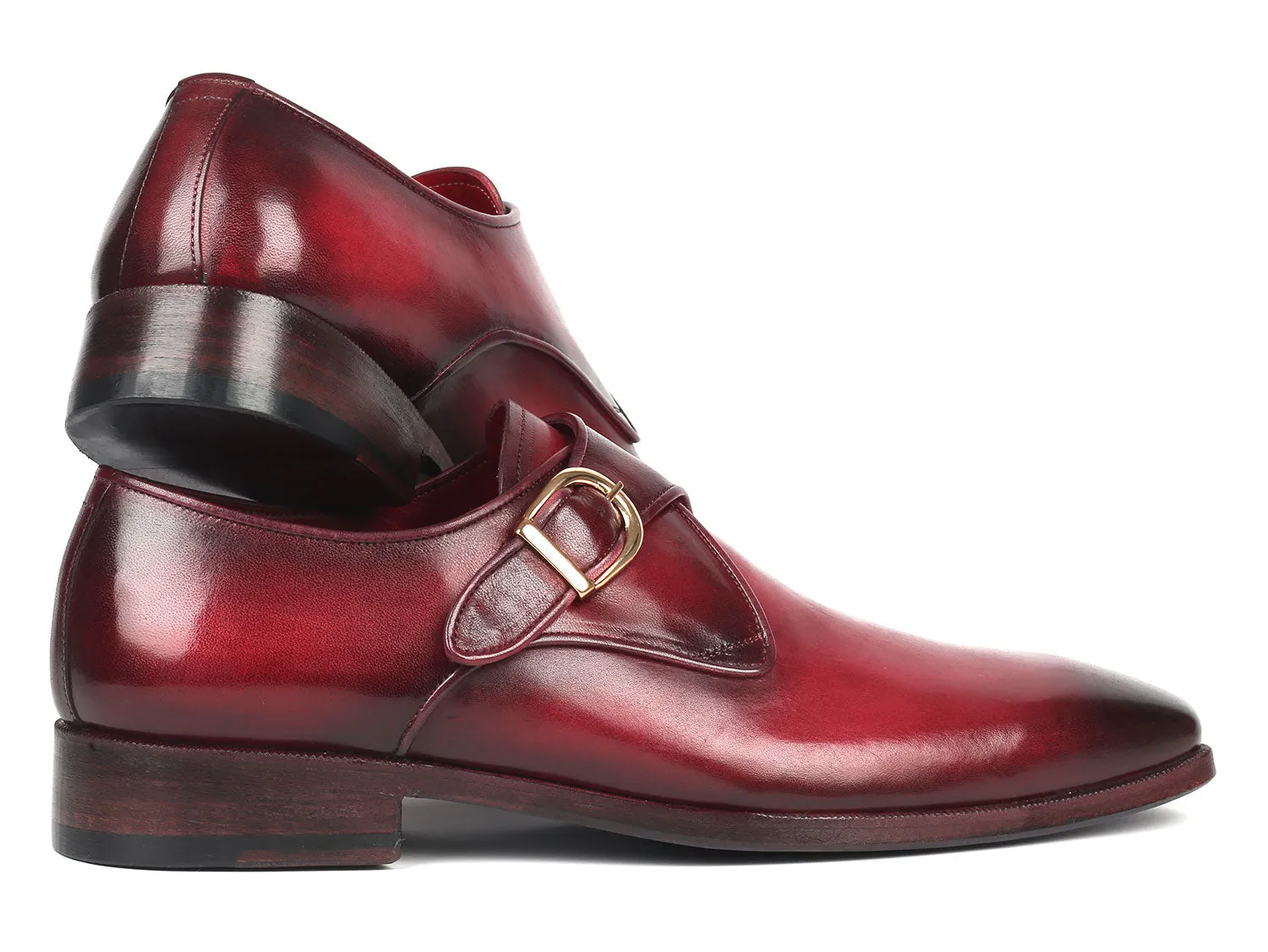 Paul Parkman Men's Single Monkstrap Leather Dress Shoes in Burgundy