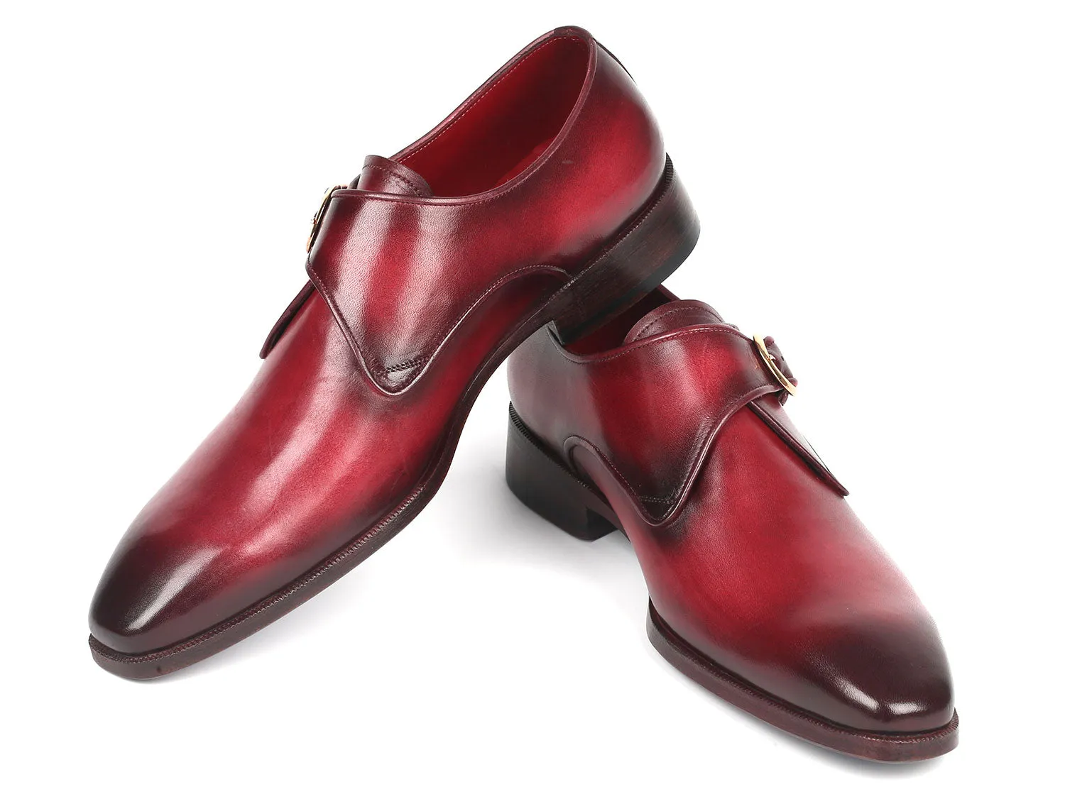 Paul Parkman Men's Single Monkstrap Leather Dress Shoes in Burgundy